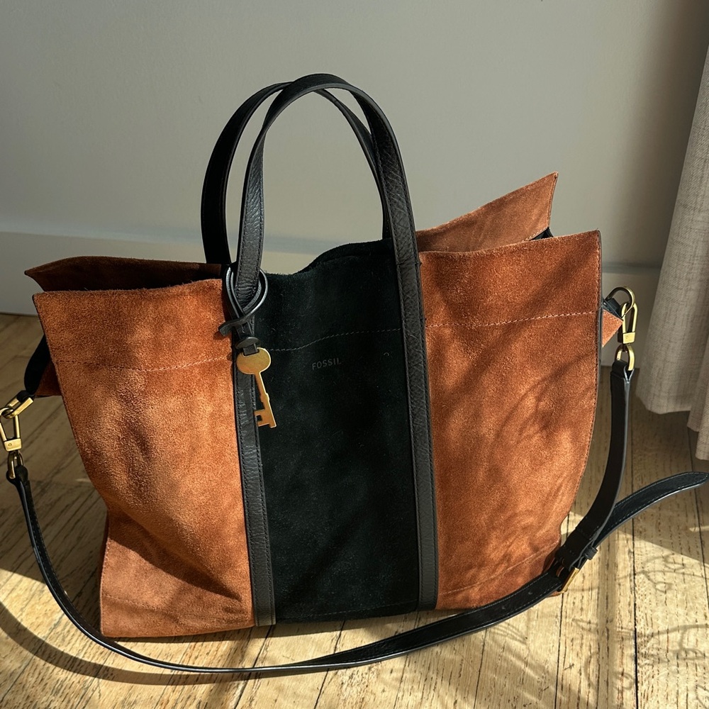 Fossil Brown and Black Carmen Tote Suede